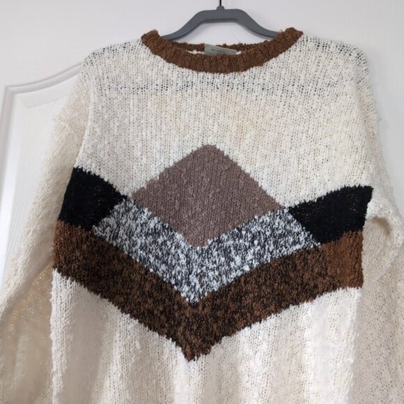 Vintage Boucle Retro 90s Geometric Boho Grunge Slouchy Coogi Style Sweater M - Picture 3 of 9